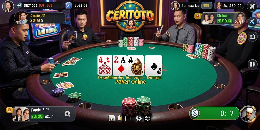 Screenshot CERITOTO menunjukkan aksi permainan poker yang mendebarkan.
