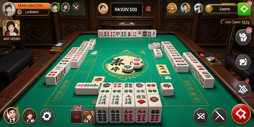 Screenshot gameplay menunjukkan dealer sedang menjalankan permainan Mahjong langsung.