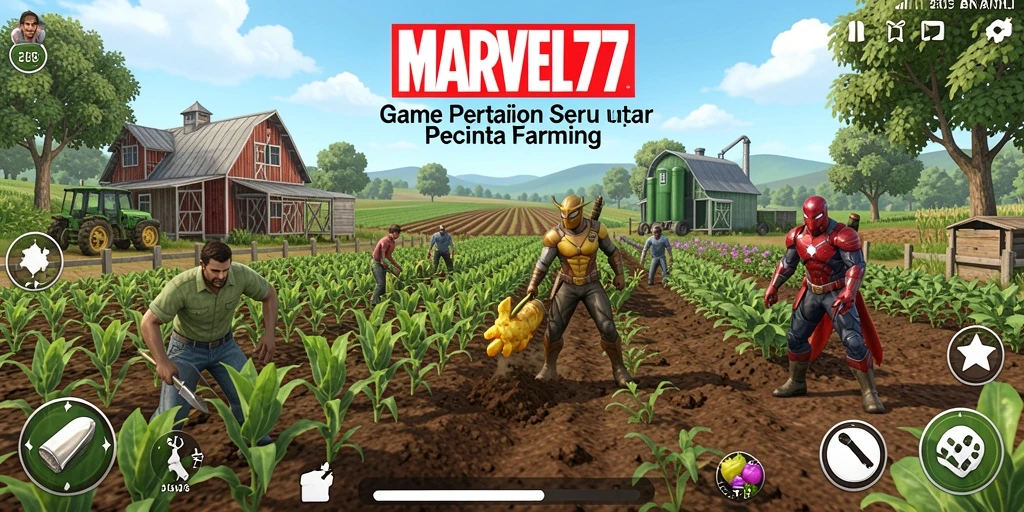 Screenshot gameplay MARVEL77 menampilkan aktivitas bertani yang seru.